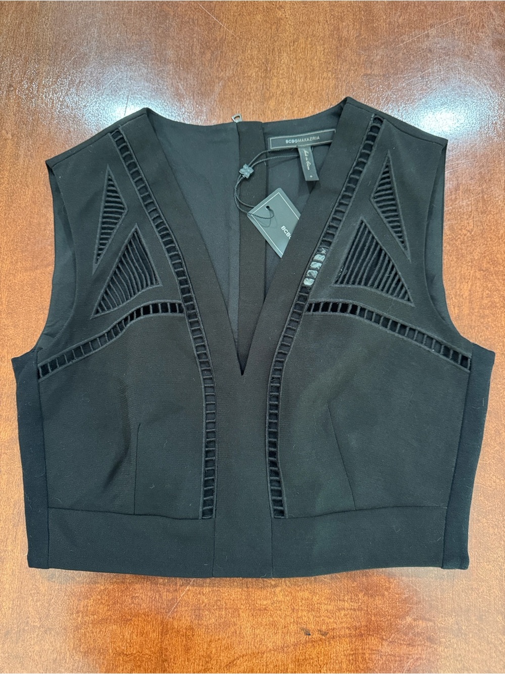 BCBGMaxAzria “Binx” Black V-Neck Cutout Crop Top